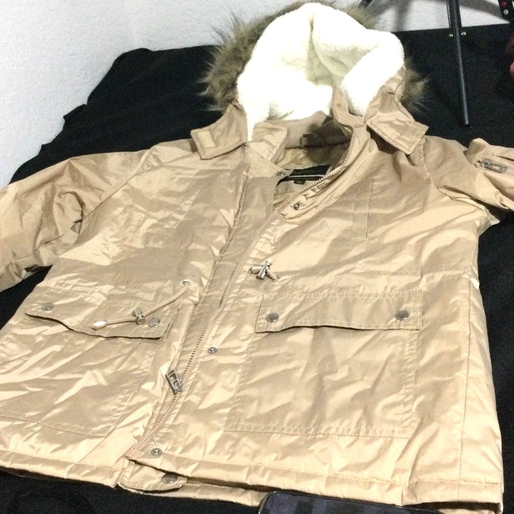 Bella Donna Moda Italiana Beige Quilted Lined Parka Jacket with Faux Fur Hood XL